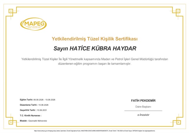 MAPEG Yetkilendirilmiş Tüzel Kişilik Sertifikası